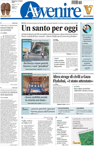 Prima pagina Avvenire di oggi - Quotidiano nazionale