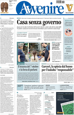 Prima pagina Avvenire di oggi - Quotidiano nazionale