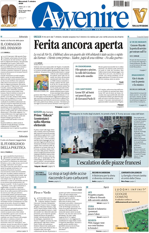 Prima pagina Avvenire di oggi - Quotidiano nazionale