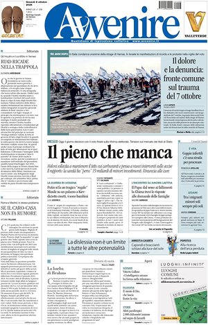 Prima pagina Avvenire di oggi - Quotidiano nazionale