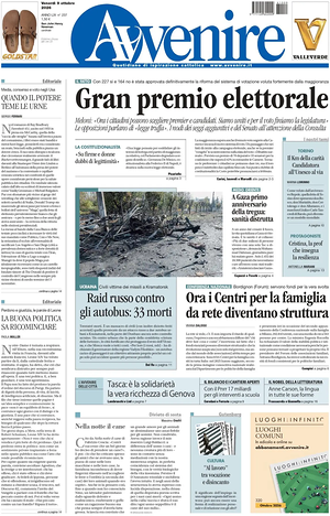 Prima pagina Avvenire di oggi - Quotidiano nazionale