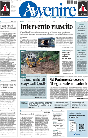 Prima pagina Avvenire di oggi - Quotidiano nazionale