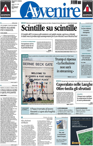Prima pagina Avvenire di oggi - Quotidiano nazionale