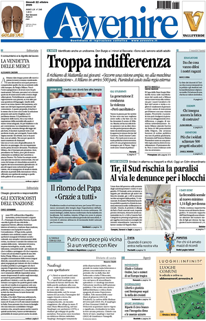 Prima pagina Avvenire di oggi - Quotidiano nazionale