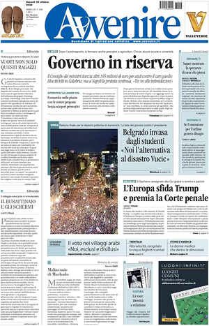 Prima pagina Avvenire di oggi - Quotidiano nazionale