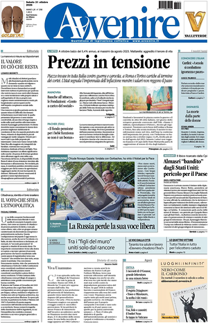 Prima pagina Avvenire di oggi - Quotidiano nazionale