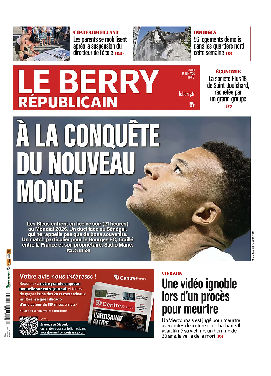 Une de Le Berry Républicain du jour - Presse 16 juin 2026