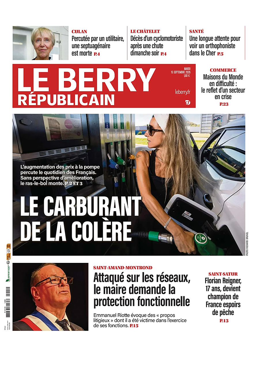 Une de Le Berry Républicain du jour - Presse 15 septembre 2026