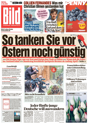 Prima pagina Bild di oggi - Quotidiano estero