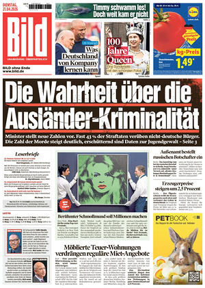 Prima pagina Bild di oggi - Quotidiano estero