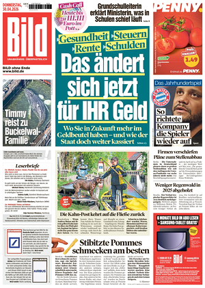 Prima pagina Bild di oggi - Quotidiano estero