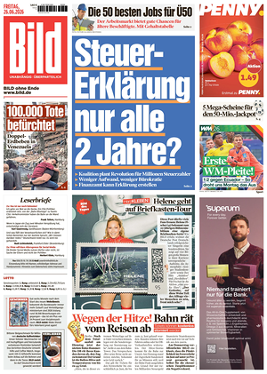 Prima pagina Bild di oggi - Quotidiano estero