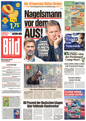 Prima pagina Bild di oggi - Quotidiano estero