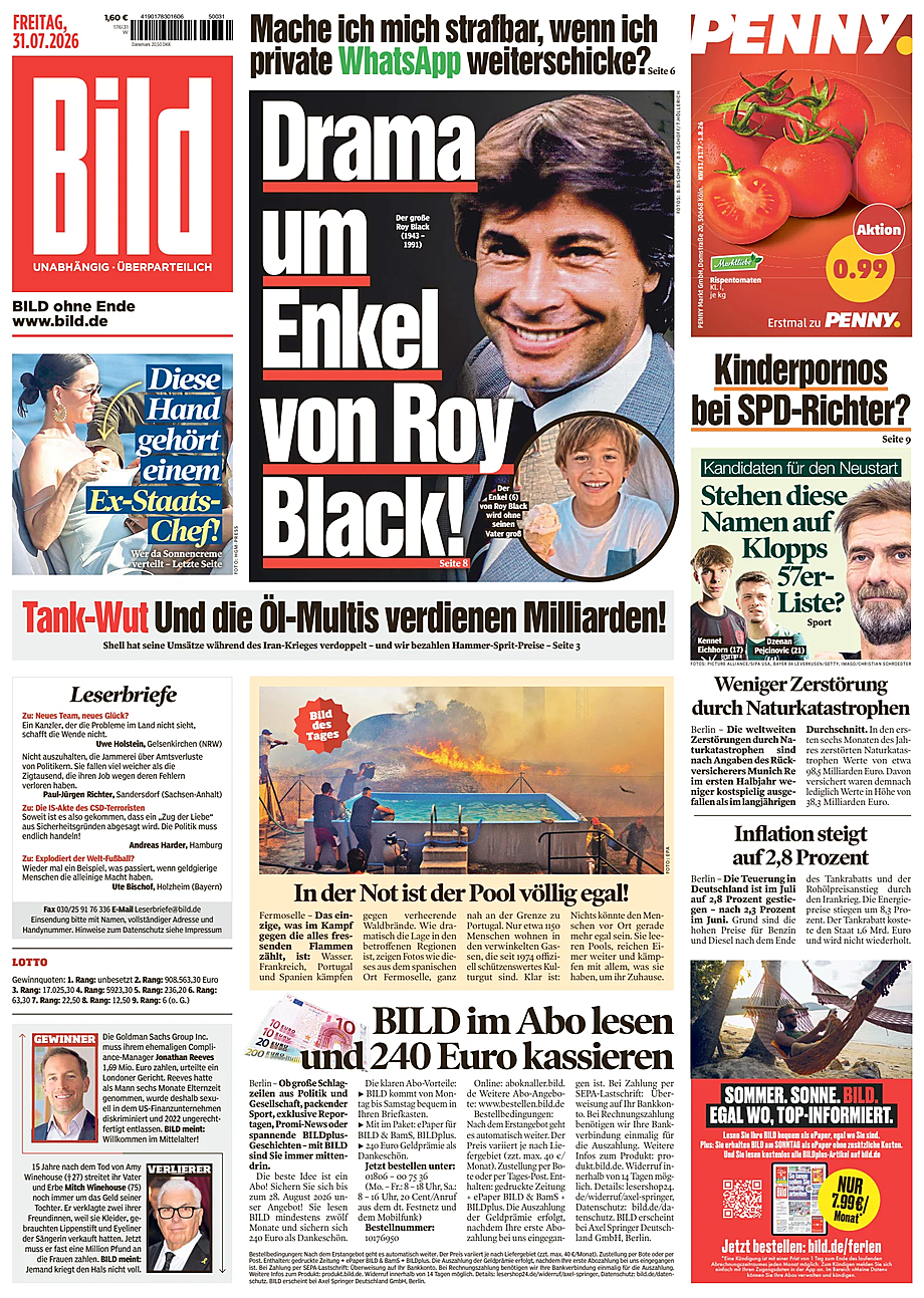 Titelseite von Bild heute - Presse 31 Juli 2026
