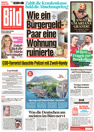 Prima pagina Bild di oggi - Quotidiano estero