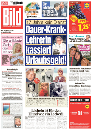 Prima pagina Bild di oggi - Quotidiano estero