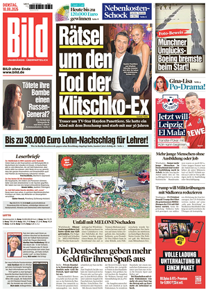 Prima pagina Bild di oggi - Quotidiano estero