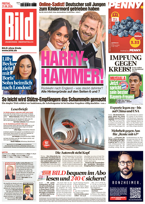 Prima pagina Bild di oggi - Quotidiano estero