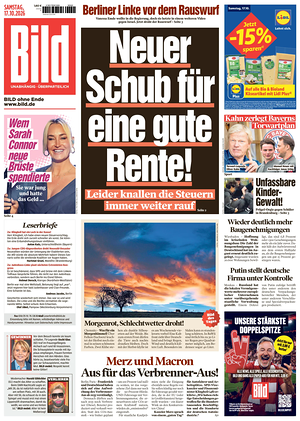 Prima pagina Bild di oggi - Quotidiano estero