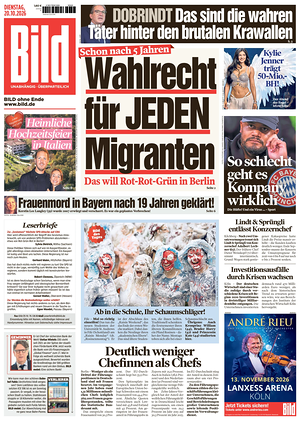 Prima pagina Bild di oggi - Quotidiano estero
