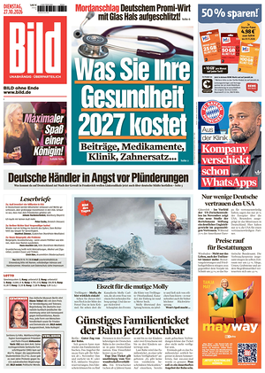 Prima pagina Bild di oggi - Quotidiano estero