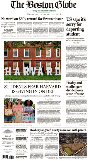 Prima pagina The Boston Globe di oggi - Quotidiano estero
