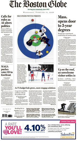 Prima pagina The Boston Globe di oggi - Quotidiano estero