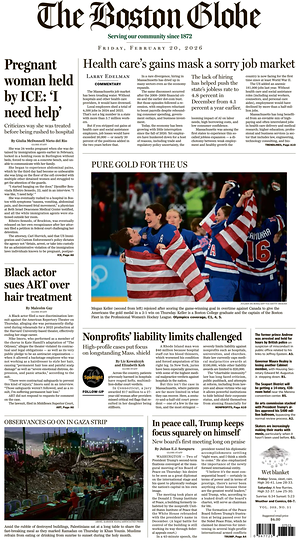 Prima pagina The Boston Globe di oggi - Quotidiano estero