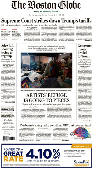 Prima pagina The Boston Globe di oggi - Quotidiano estero