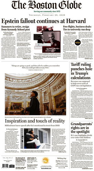 Prima pagina The Boston Globe di oggi - Quotidiano estero