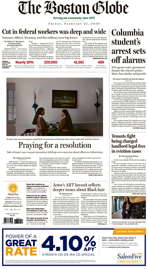Prima pagina The Boston Globe di oggi - Quotidiano estero