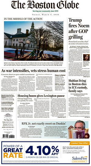 Prima pagina The Boston Globe di oggi - Quotidiano estero