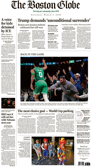 Prima pagina The Boston Globe di oggi - Quotidiano estero