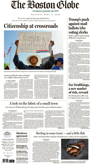 Prima pagina The Boston Globe di oggi - Quotidiano estero