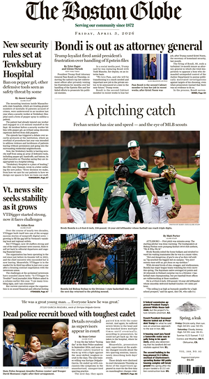 Prima pagina The Boston Globe di oggi - Quotidiano estero