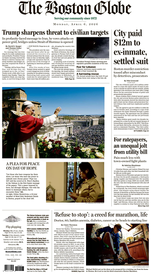 Prima pagina The Boston Globe di oggi - Quotidiano estero