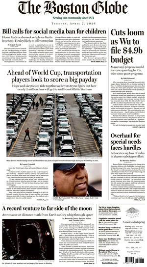 Prima pagina The Boston Globe di oggi - Quotidiano estero