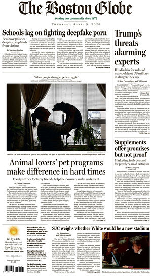 Prima pagina The Boston Globe di oggi - Quotidiano estero