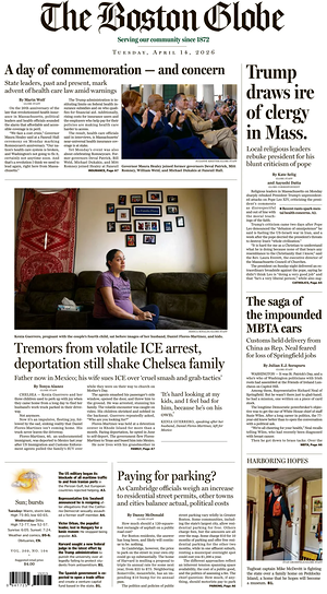 Prima pagina The Boston Globe di oggi - Quotidiano estero