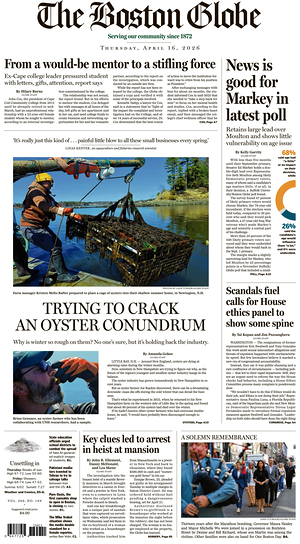 Prima pagina The Boston Globe di oggi - Quotidiano estero