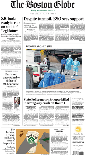 Prima pagina The Boston Globe di oggi - Quotidiano estero