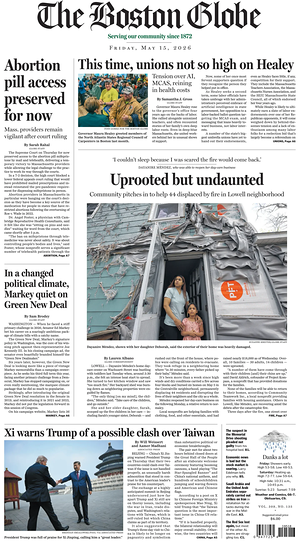 Prima pagina The Boston Globe di oggi - Quotidiano estero
