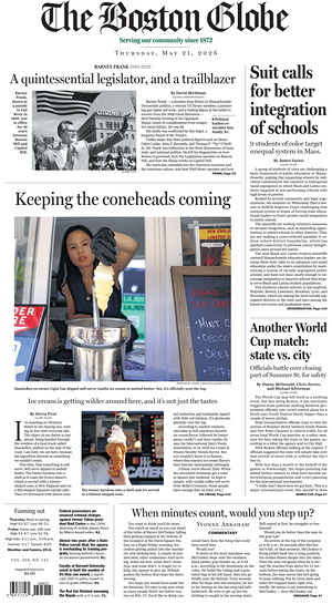 Prima pagina The Boston Globe di oggi - Quotidiano estero