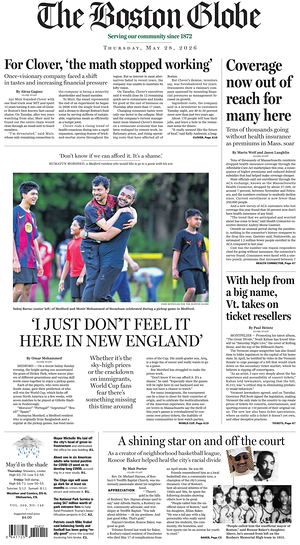 Prima pagina The Boston Globe di oggi - Quotidiano estero