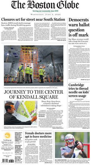 Prima pagina The Boston Globe di oggi - Quotidiano estero