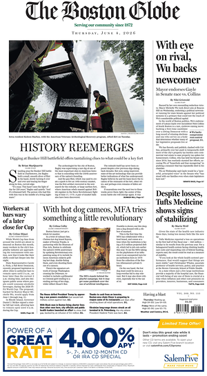 Prima pagina The Boston Globe di oggi - Quotidiano estero