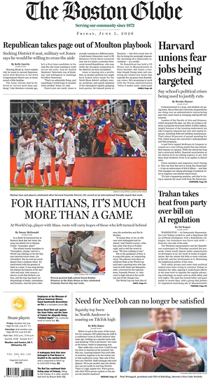Prima pagina The Boston Globe di oggi - Quotidiano estero