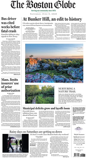 Prima pagina The Boston Globe di oggi - Quotidiano estero