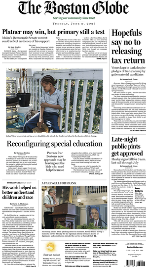 Prima pagina The Boston Globe di oggi - Quotidiano estero