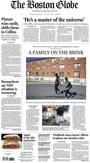 Prima pagina The Boston Globe di oggi - Quotidiano estero
